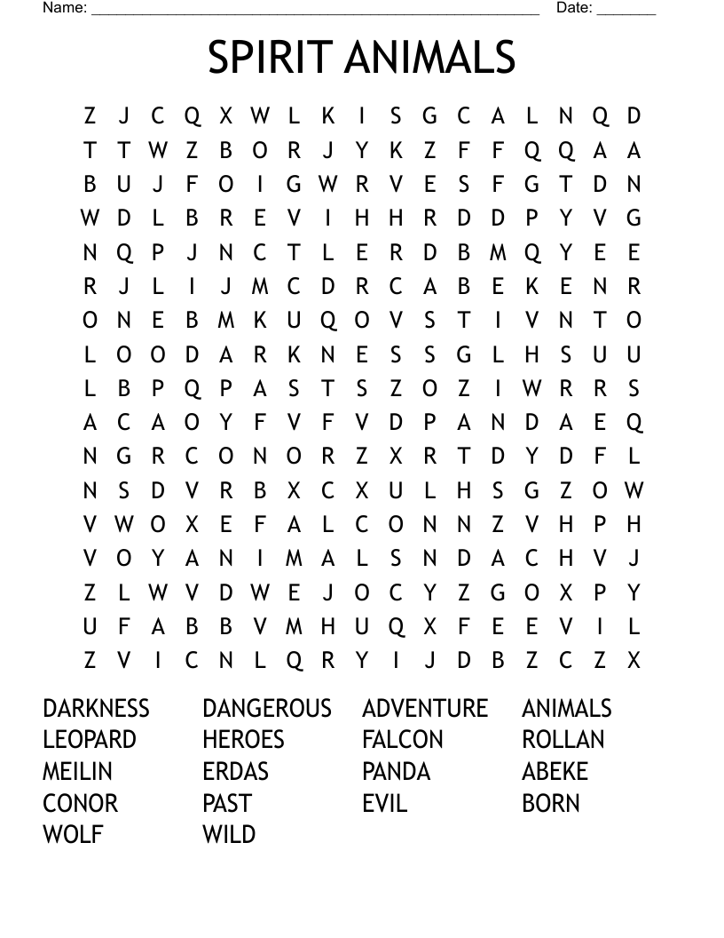 SPIRIT ANIMALS Word Search