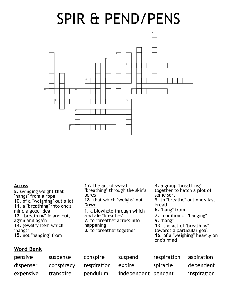 SPIR & PEND/PENS Crossword