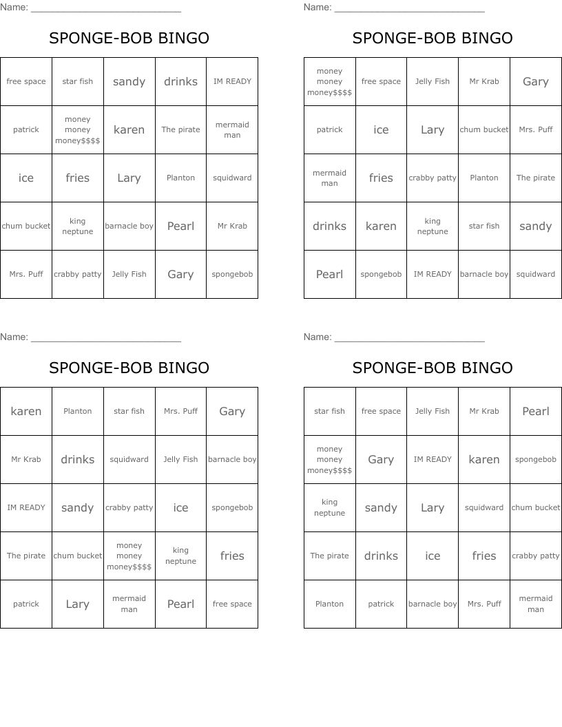 SPONGE-BOB BINGO