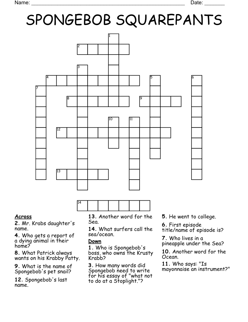 SPONGEBOB SQUAREPANTS Crossword