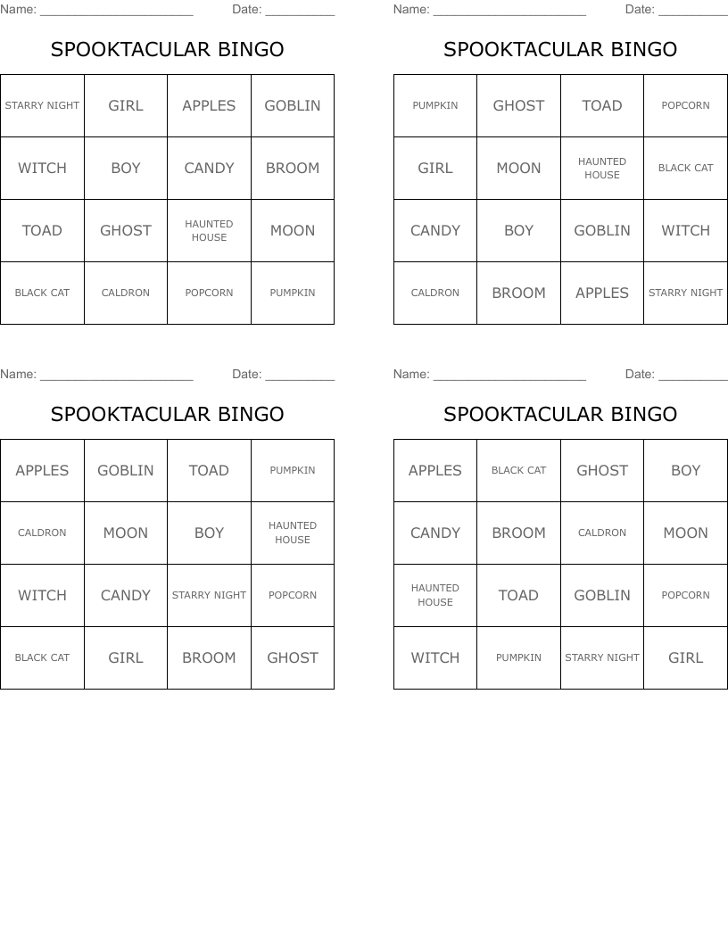 SPOOKTACULAR BINGO