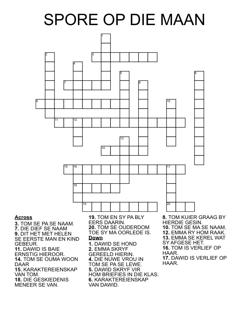 SPORE OP DIE MAAN Crossword