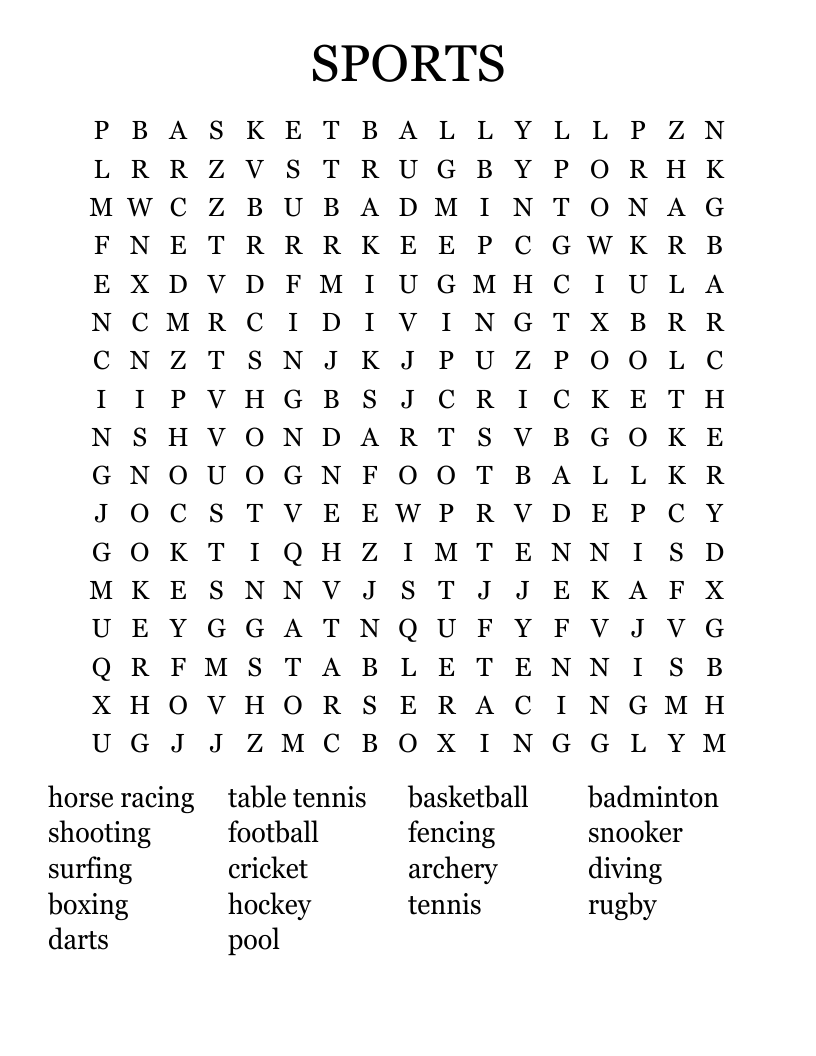 SPORTS Word Search