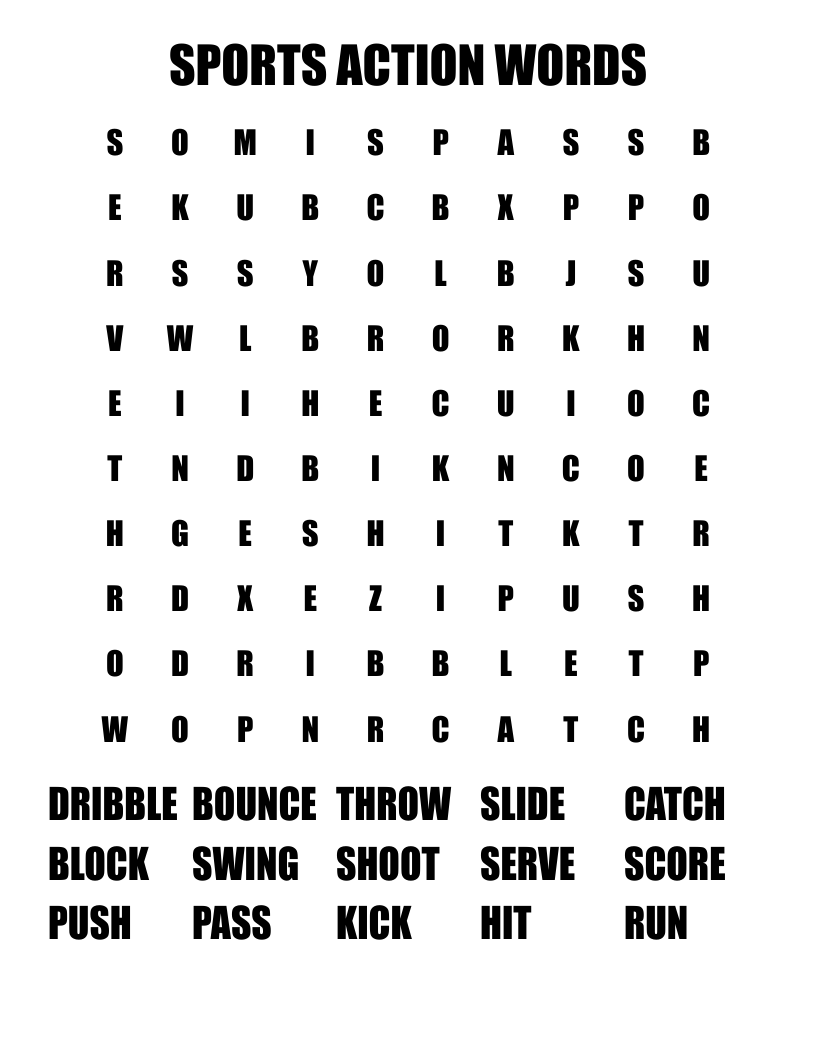 SPORTS ACTION WORDS Word Search