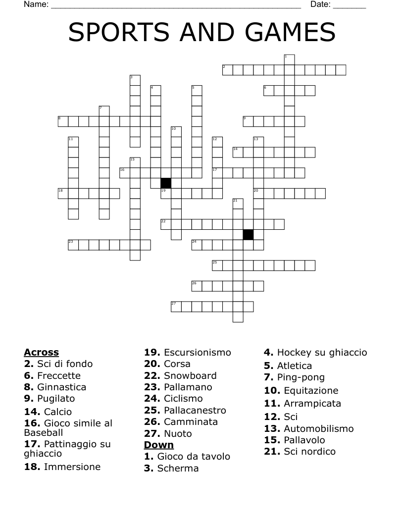 SPORTS AND GAMES Crossword