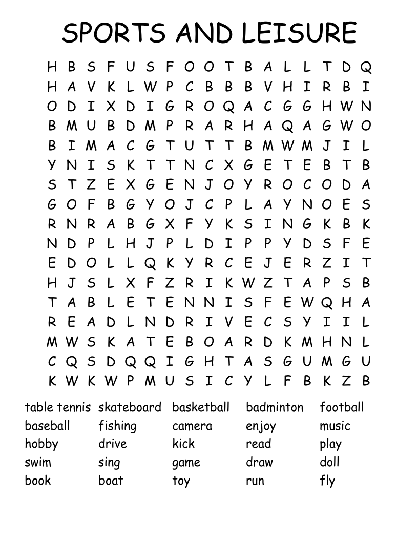 SPORTS AND LEISURE Word Search