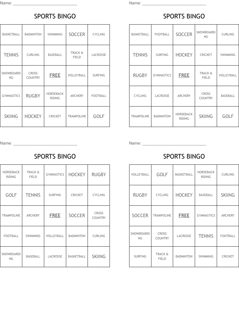 SPORTS BINGO