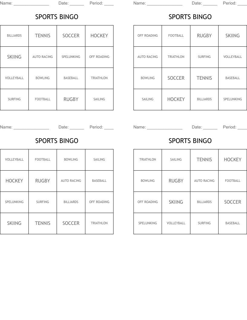 SPORTS BINGO