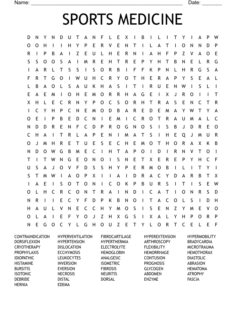 SPORTS MEDICINE Word Search