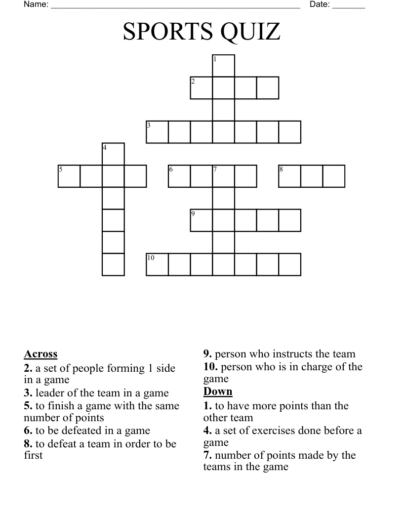 SPORTS QUIZ Crossword