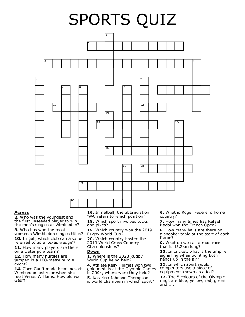 SPORTS QUIZ Crossword