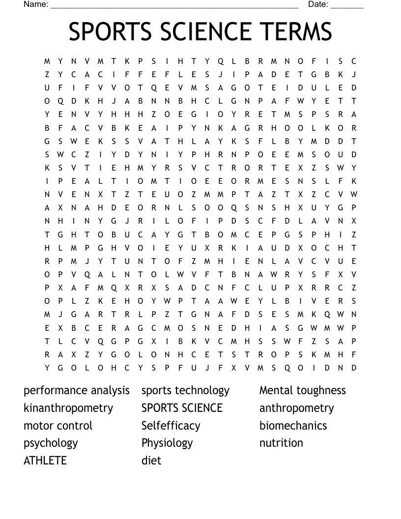SPORTS SCIENCE TERMS Word Search