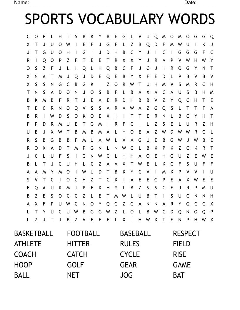 SPORTS VOCABULARY WORDS Word Search