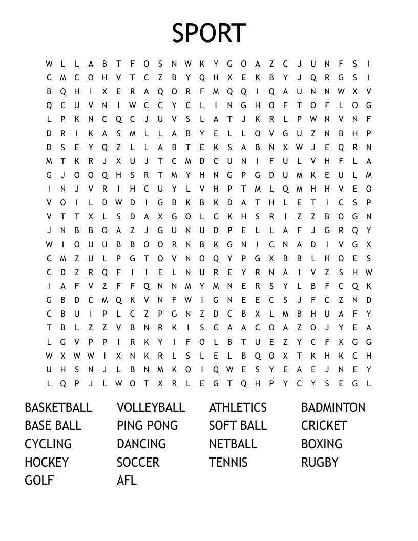 SPORT Word Search
