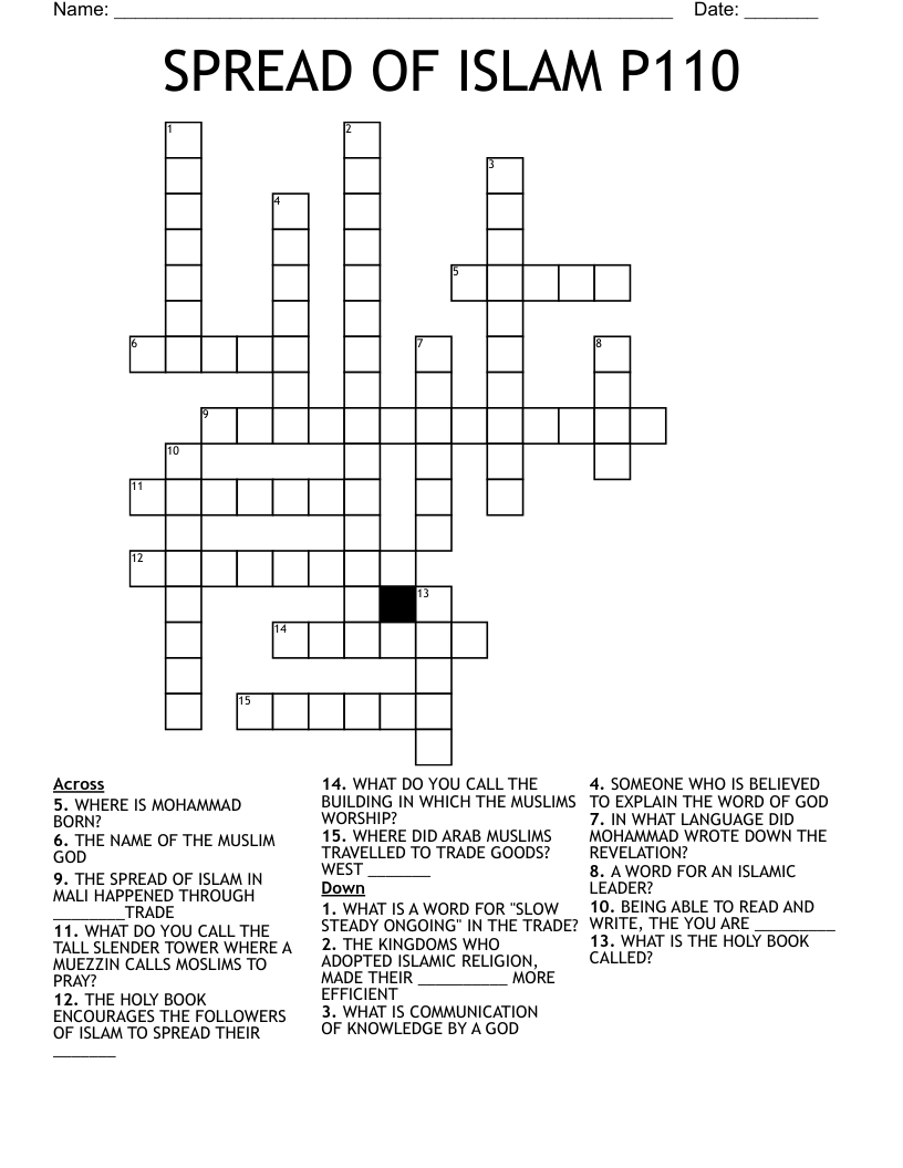 SPREAD OF ISLAM  P110 Crossword