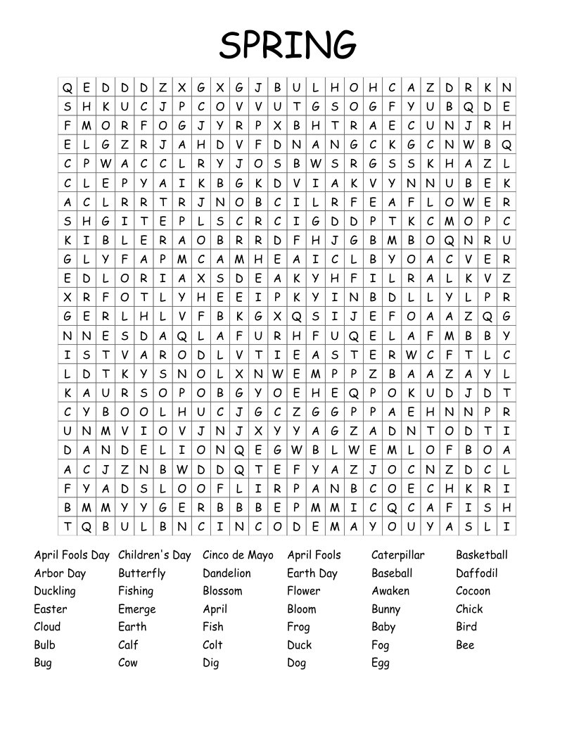SPRING Word Search