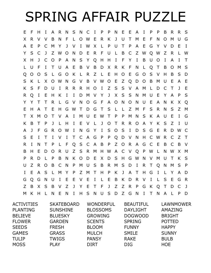 SPRING AFFAIR PUZZLE Word Search
