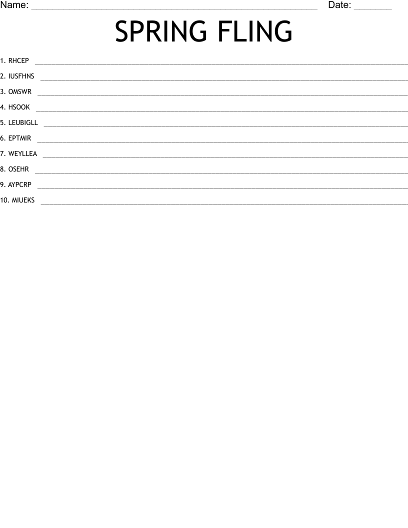 SPRING FLING Word Scramble