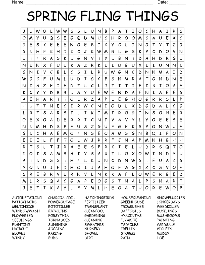 SPRING FLING THINGS Word Search