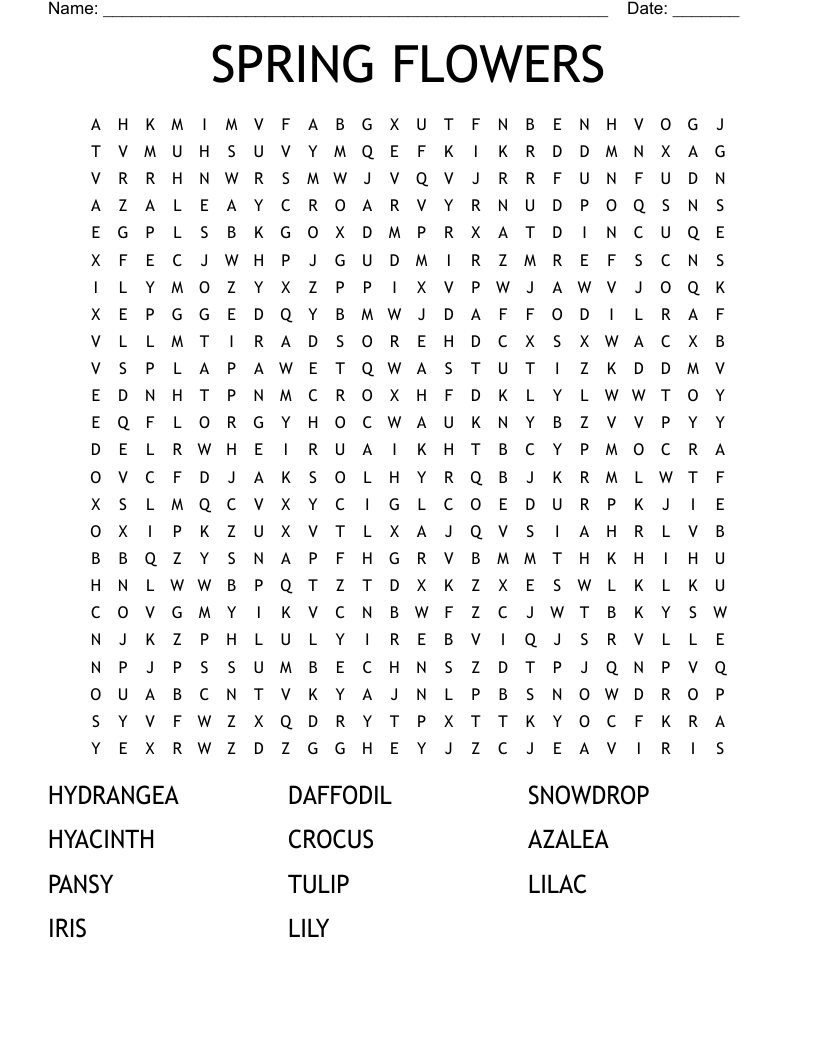 SPRING FLOWERS Word Search