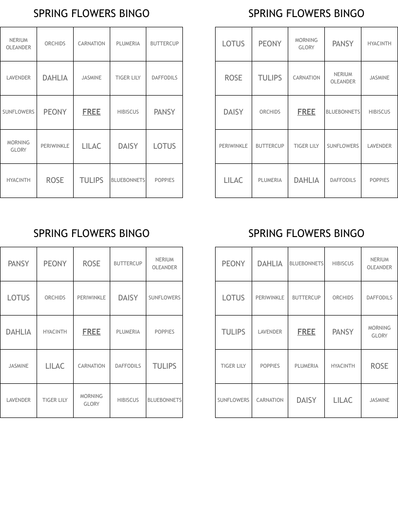 SPRING FLOWERS BINGO