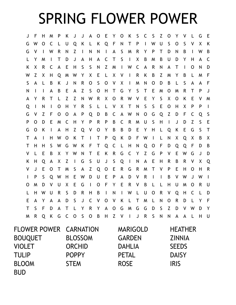 SPRING FLOWER POWER Word Search