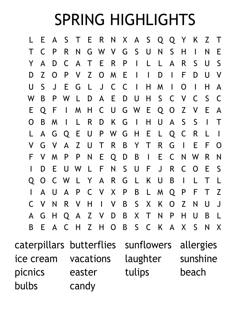 SPRING HIGHLIGHTS Word Search
