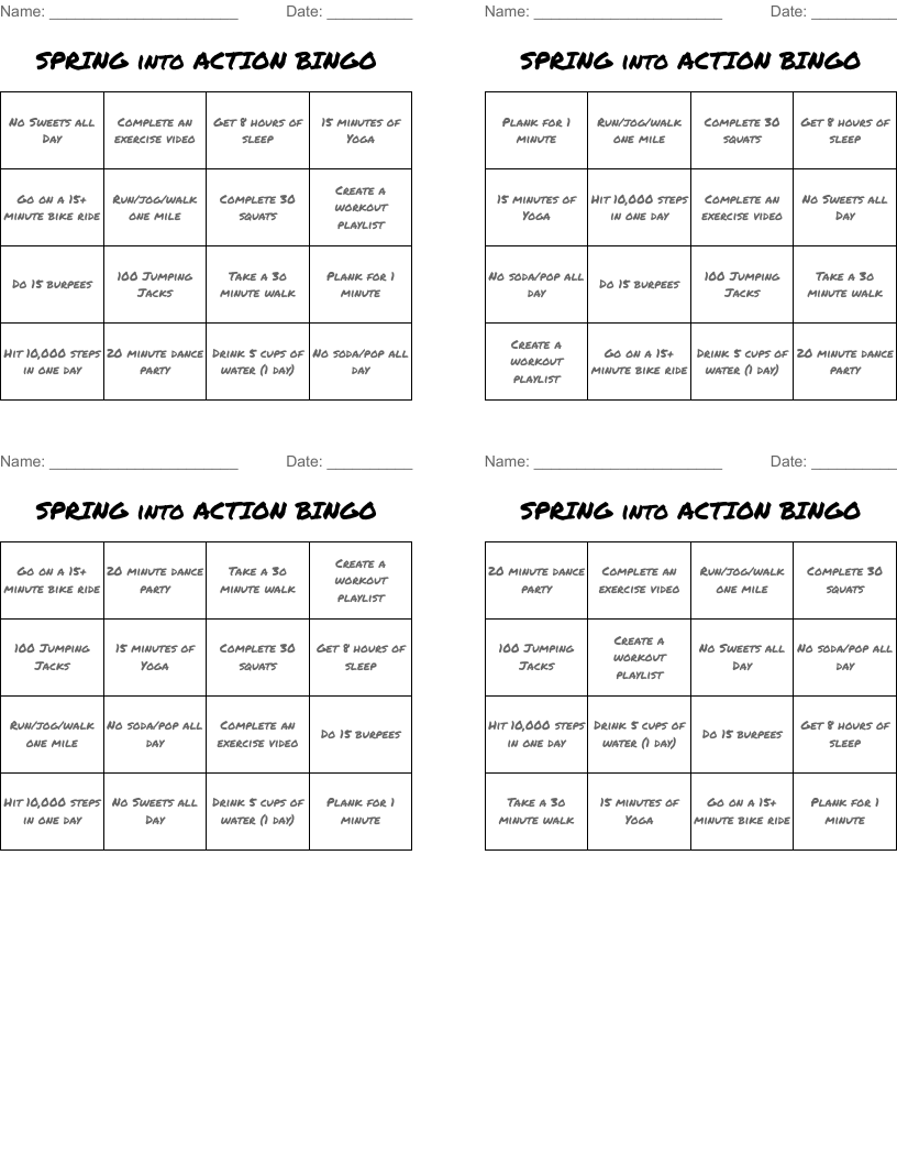 SPRING into ACTION BINGO