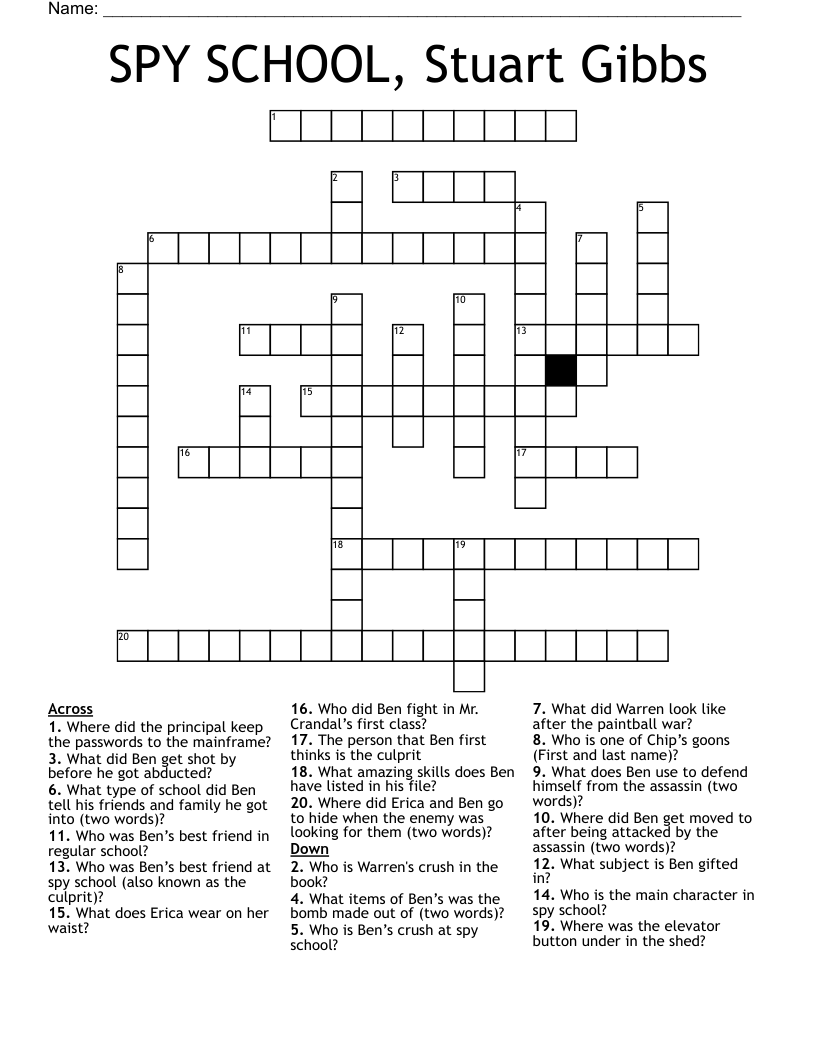 SPY SCHOOL, Stuart Gibbs Crossword