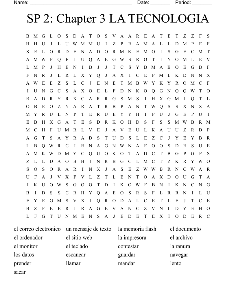 SP 2:  Chapter 3 LA TECNOLOGIA Word Search