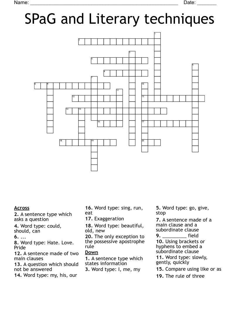 SPaG and Literary techniques Crossword