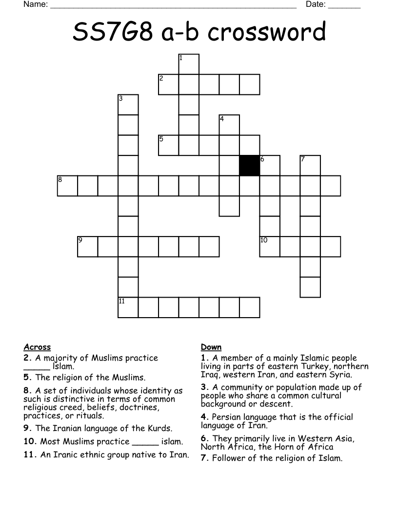 SS7G8 a-b crossword