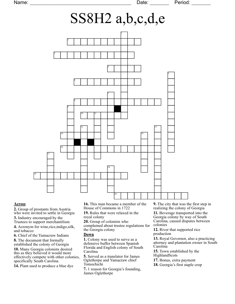SS8H2 a,b,c,d,e Crossword