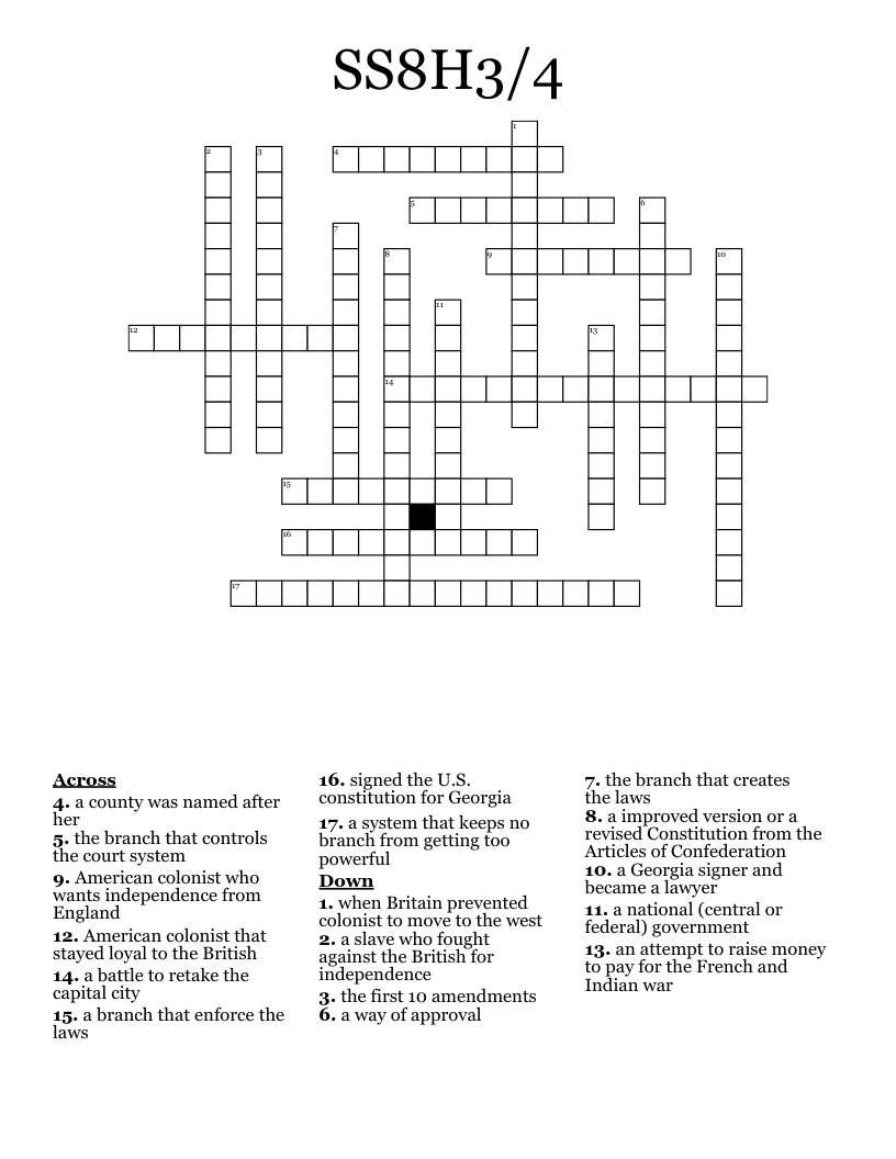 SS8H3/4 Crossword