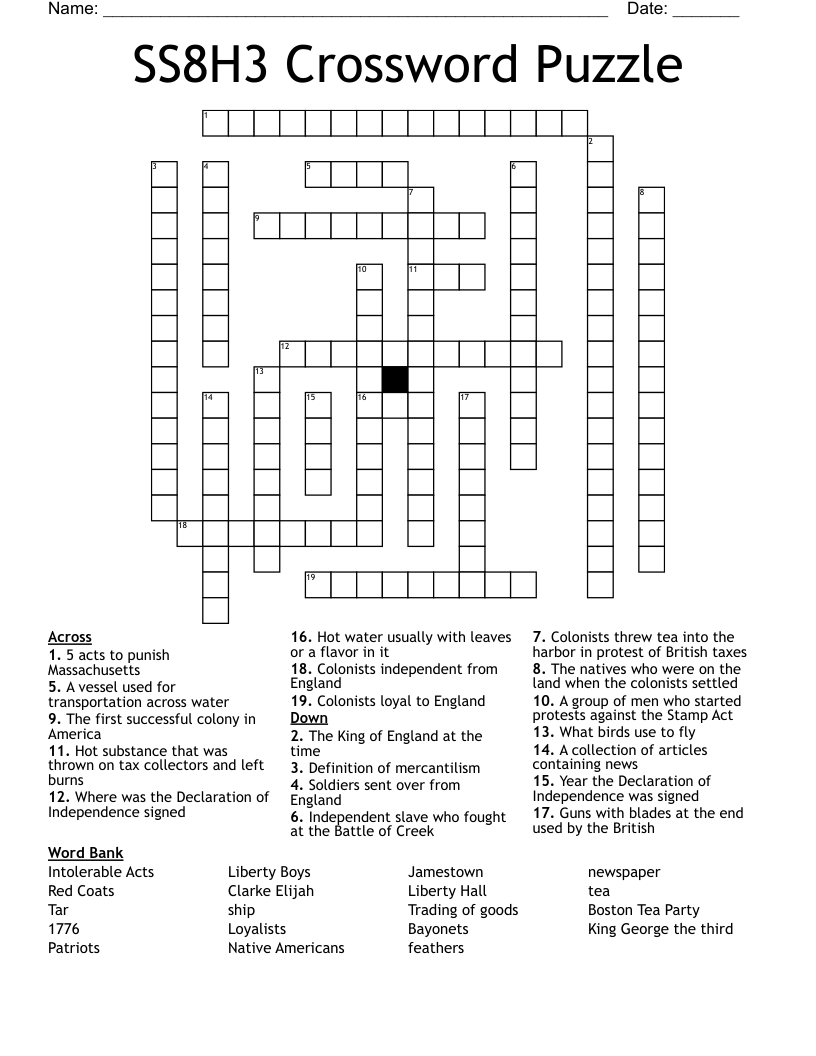 SS8H3 Crossword Puzzle