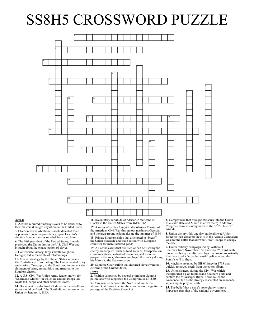 SS8H5 CROSSWORD PUZZLE