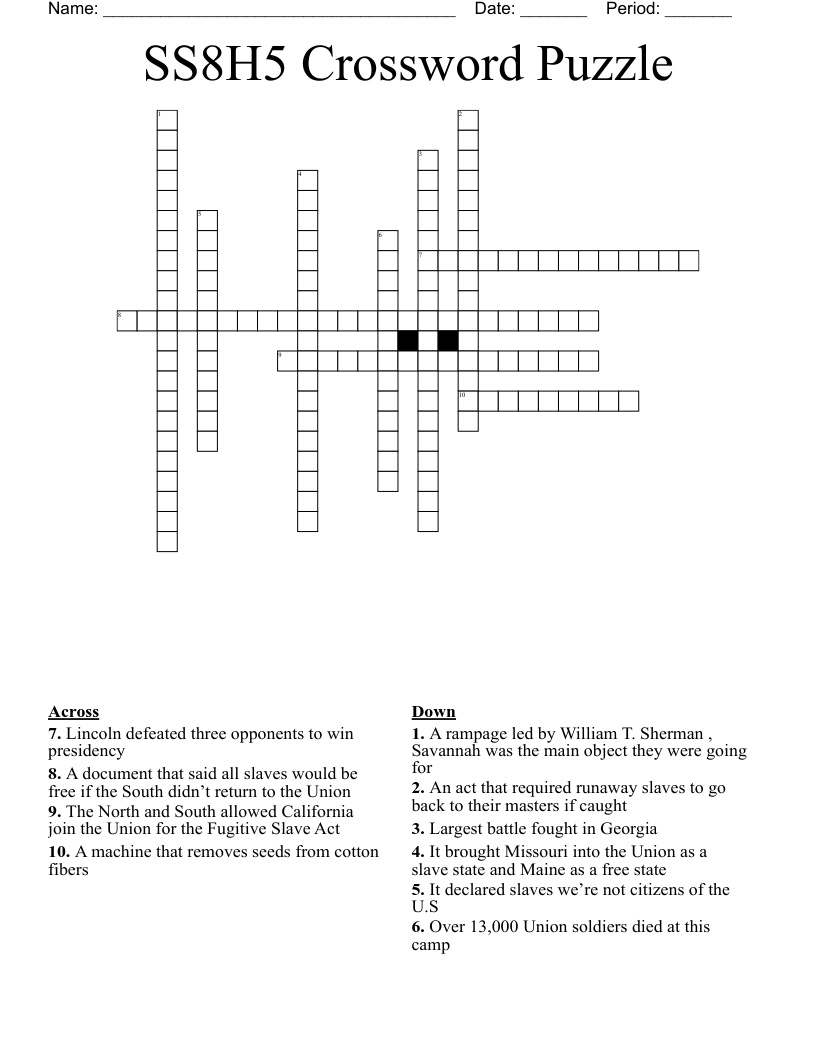SS8H5 Crossword Puzzle