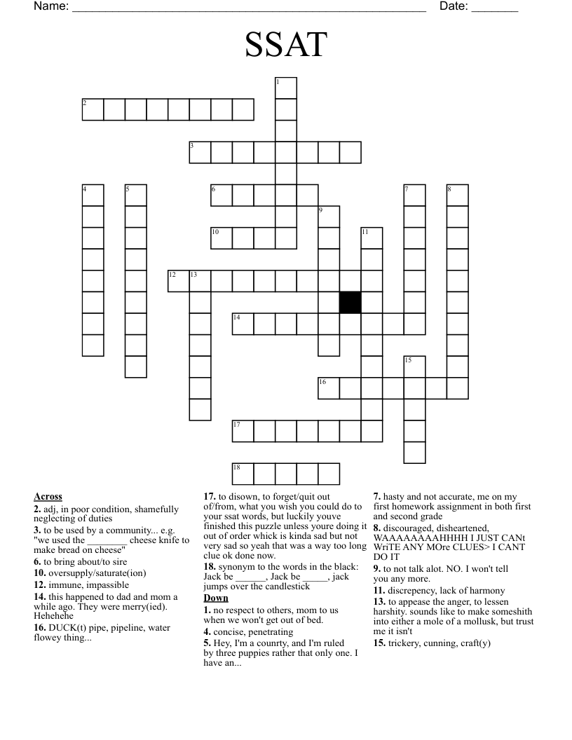 SSAT Crossword