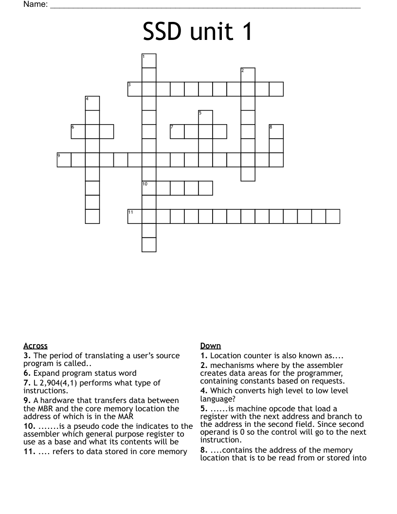 SSD unit 1 Crossword