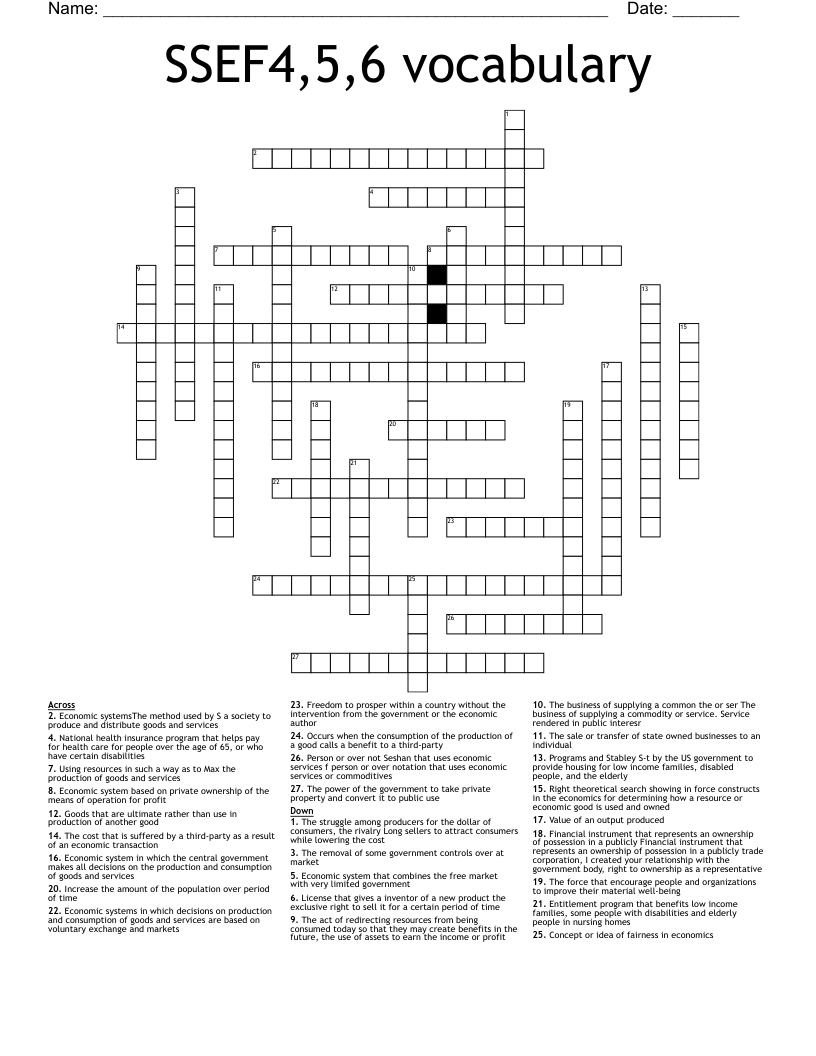 SSEF4,5,6 vocabulary  Crossword