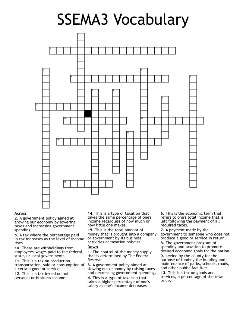 SSEMA3 Vocabulary Crossword