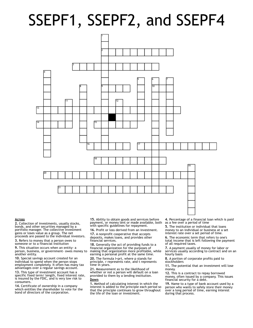 SSEPF1, SSEPF2, and SSEPF4  Crossword