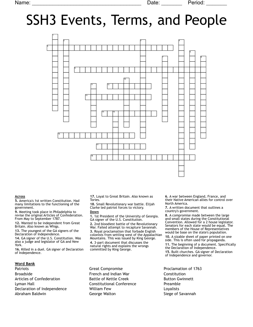 SSH3 Events, Terms, and People Crossword