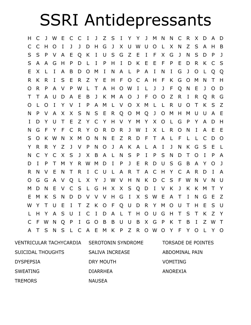 SSRI Antidepressants Word Search