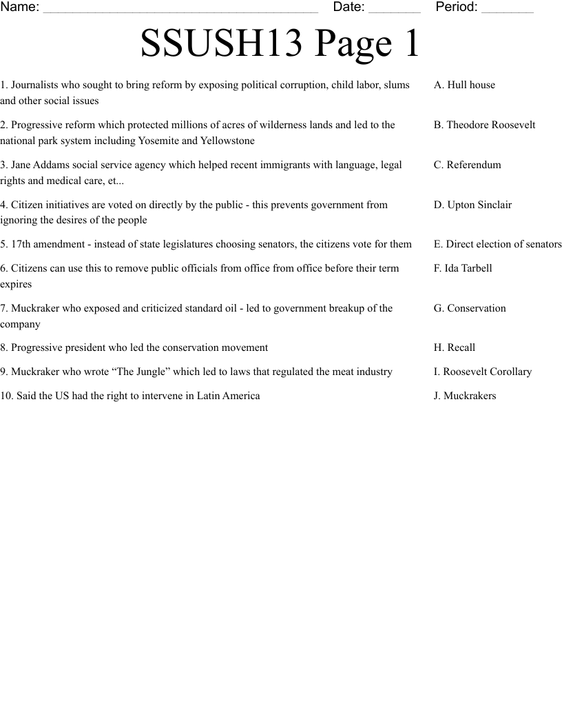 SSUSH13 Page 1 Worksheet
