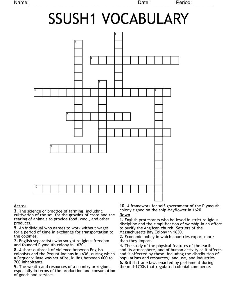 SSUSH1 VOCABULARY Crossword