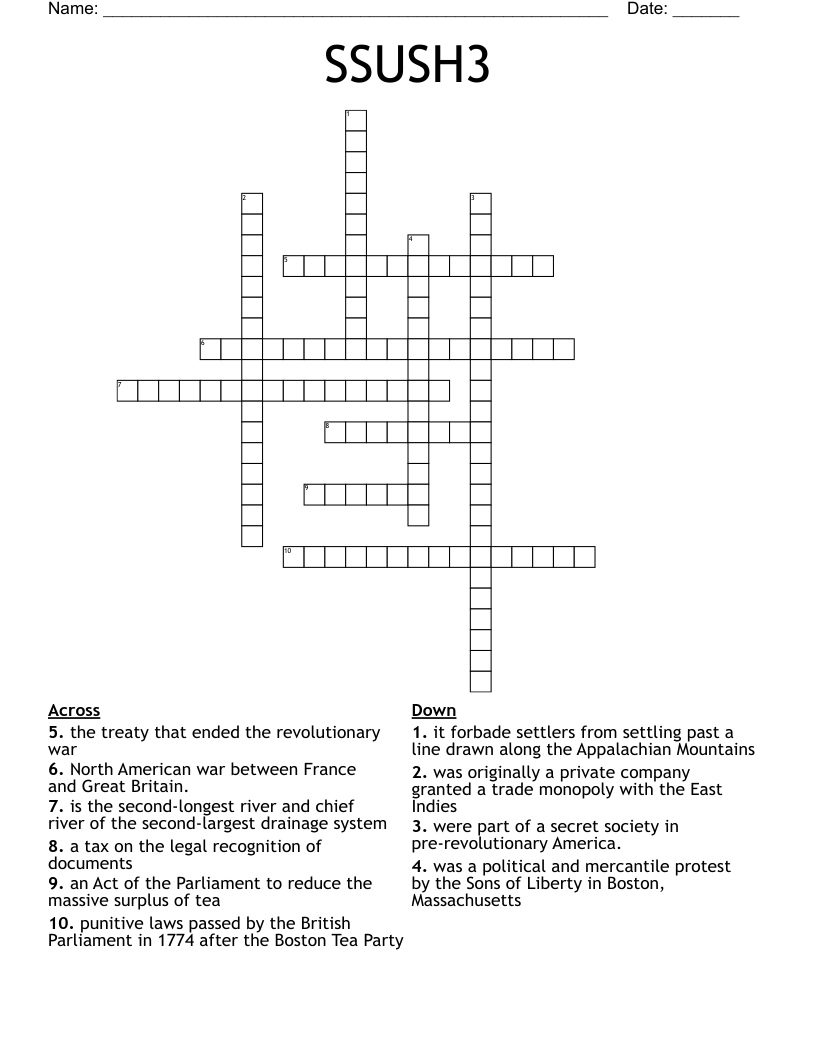 SSUSH3 Crossword