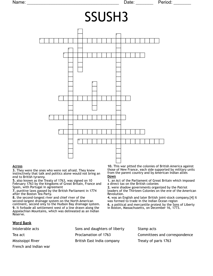 SSUSH3 Crossword