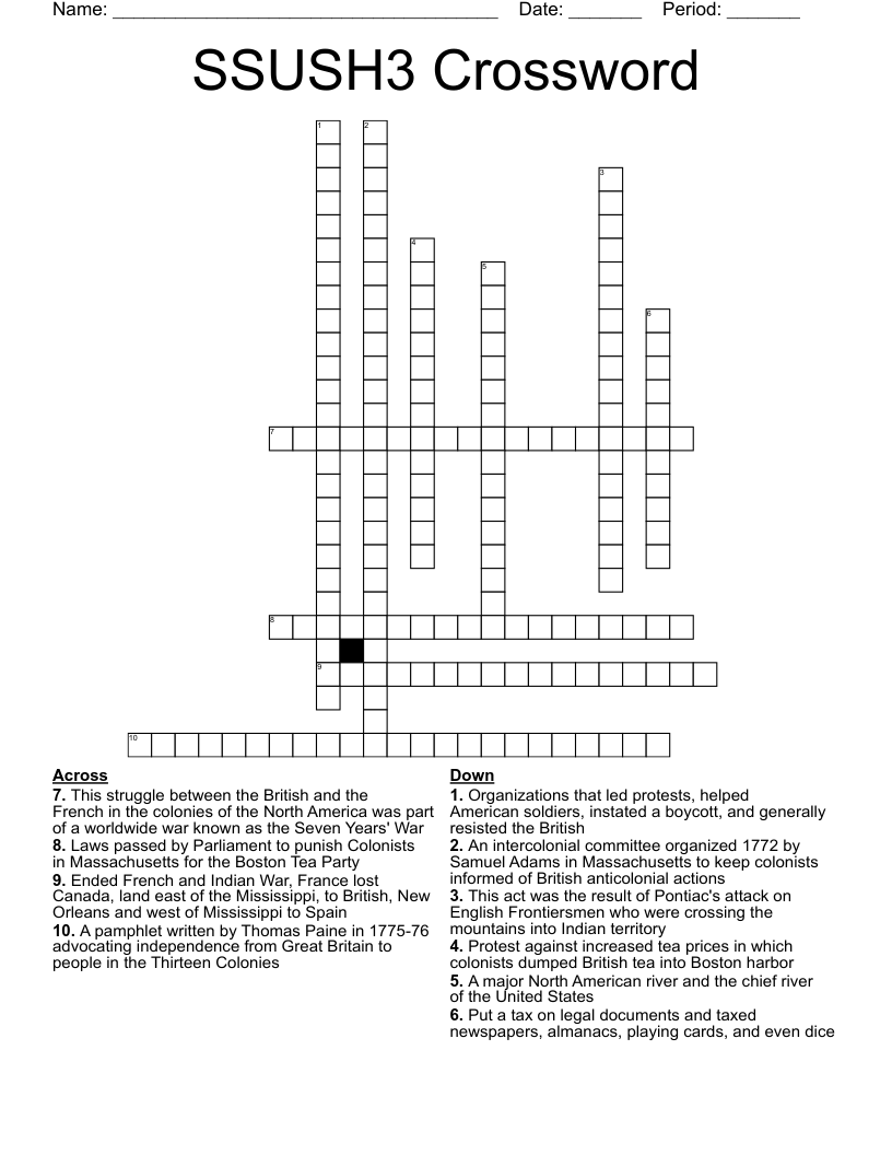 SSUSH3 Crossword