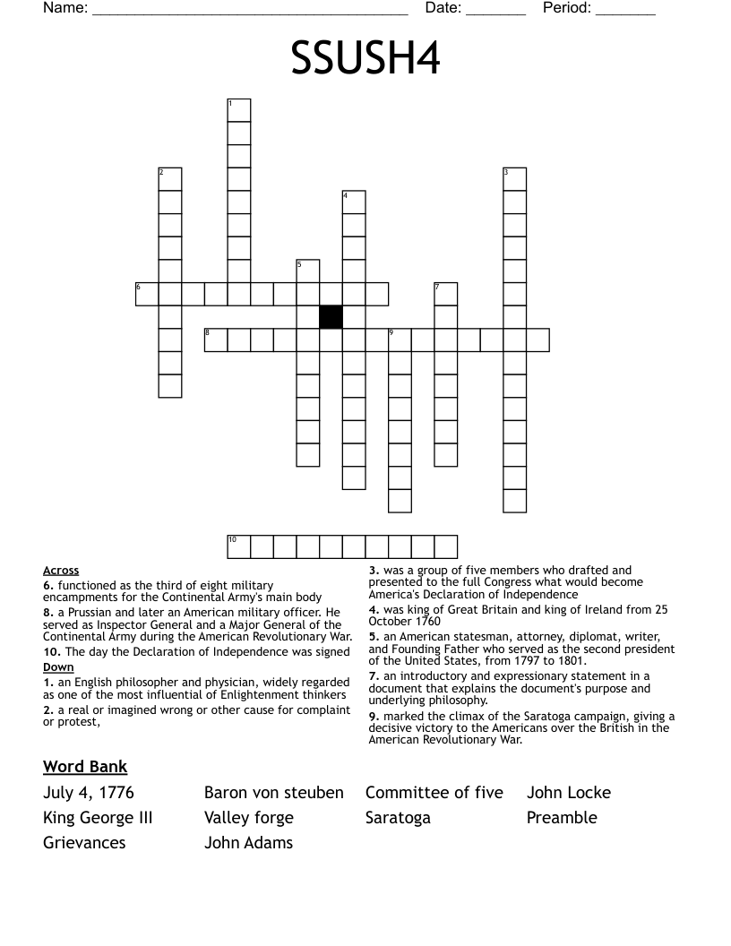 SSUSH4 Crossword